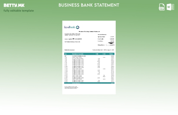 модерен стил Пакистан Фајсал фирма изјава за сметка Word и PDF шаблон